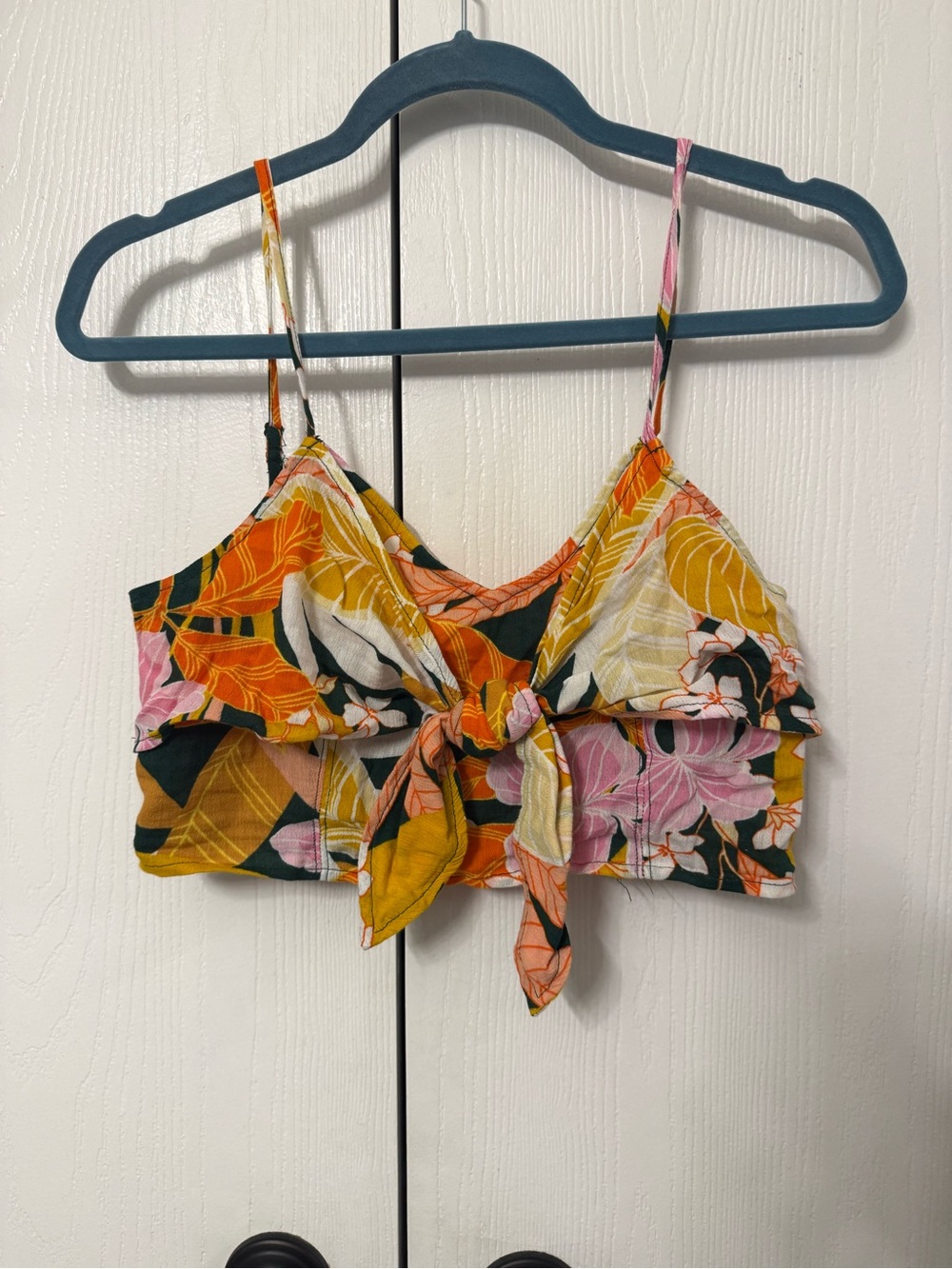 aerie Floral Tie-Front Crop Top - Orange, Pink, Yellow